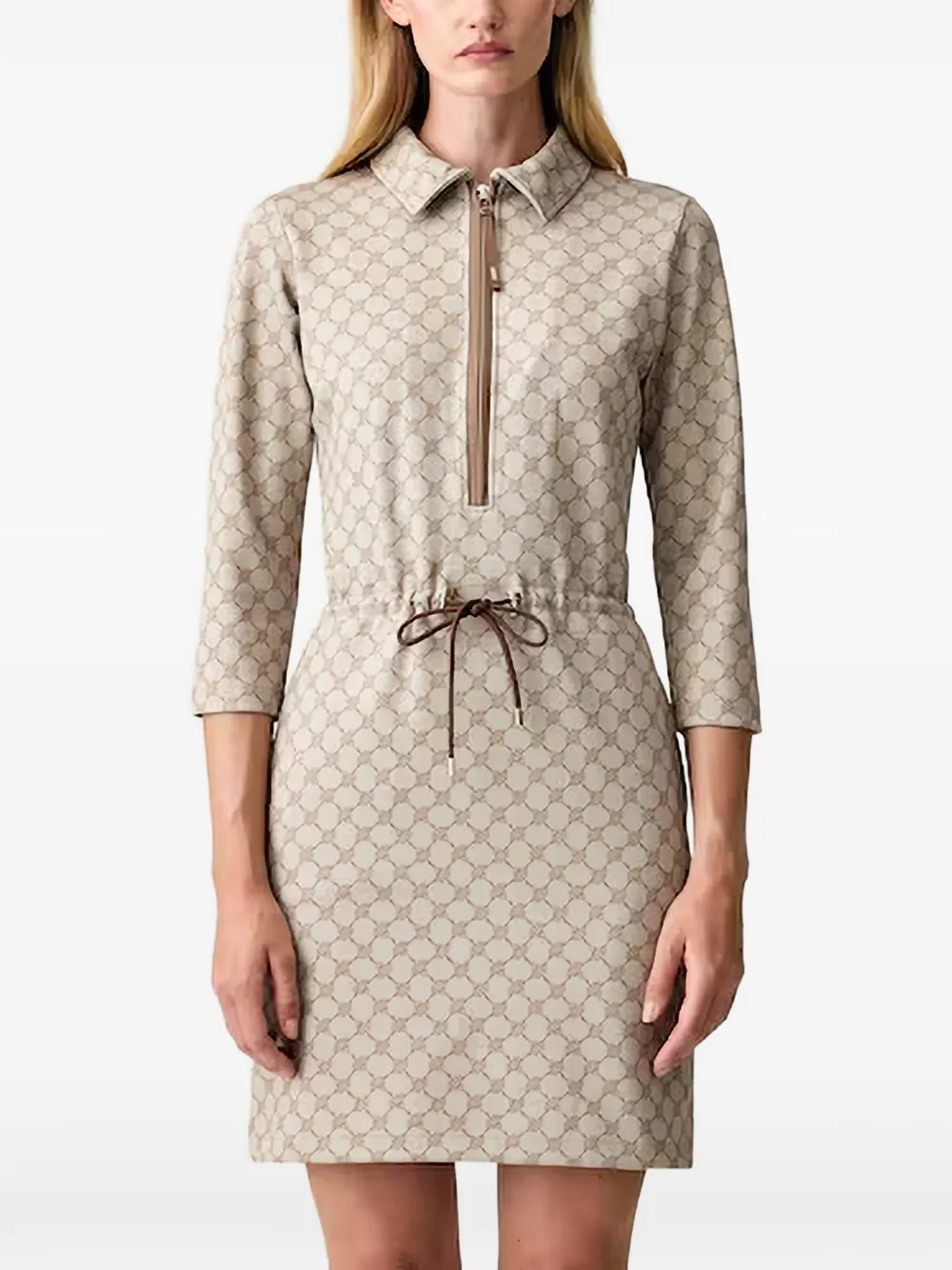 Joop Monogram-print Drawstring-waist Dress In Brown