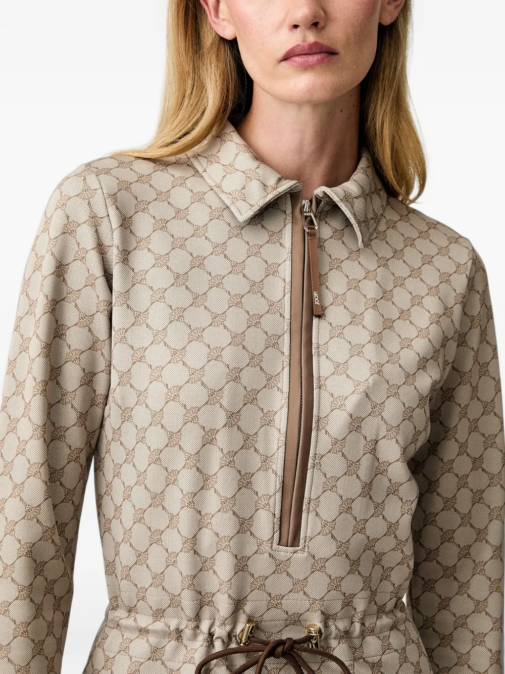 Joop! monogram-print drawstring-waist mini dress Beige