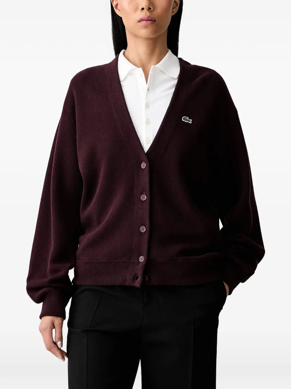 Lacoste logo-patch V-neck cardigan - Rosso
