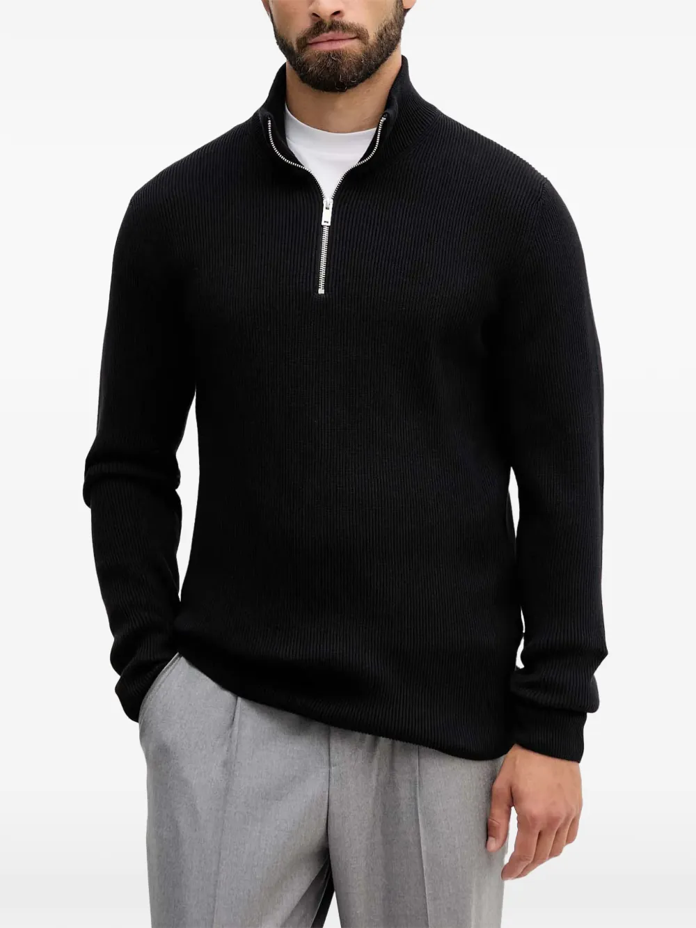 Lindbergh ribbed-knit quarter-zip sweater - Nero