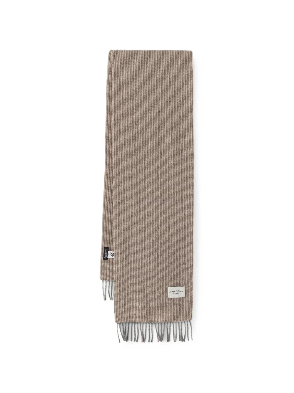 Marc O'polo Waffle-knit Fringed Wool Scarf In Brown