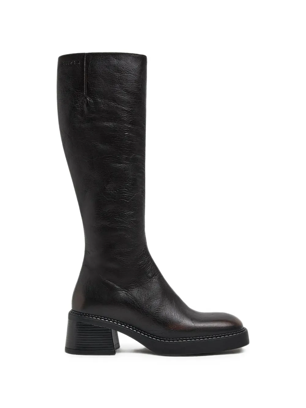 Miista Yumi square-toe leather knee-high boots Zwart