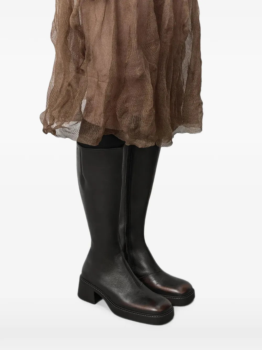 Miista Yumi square-toe leather knee-high boots Zwart