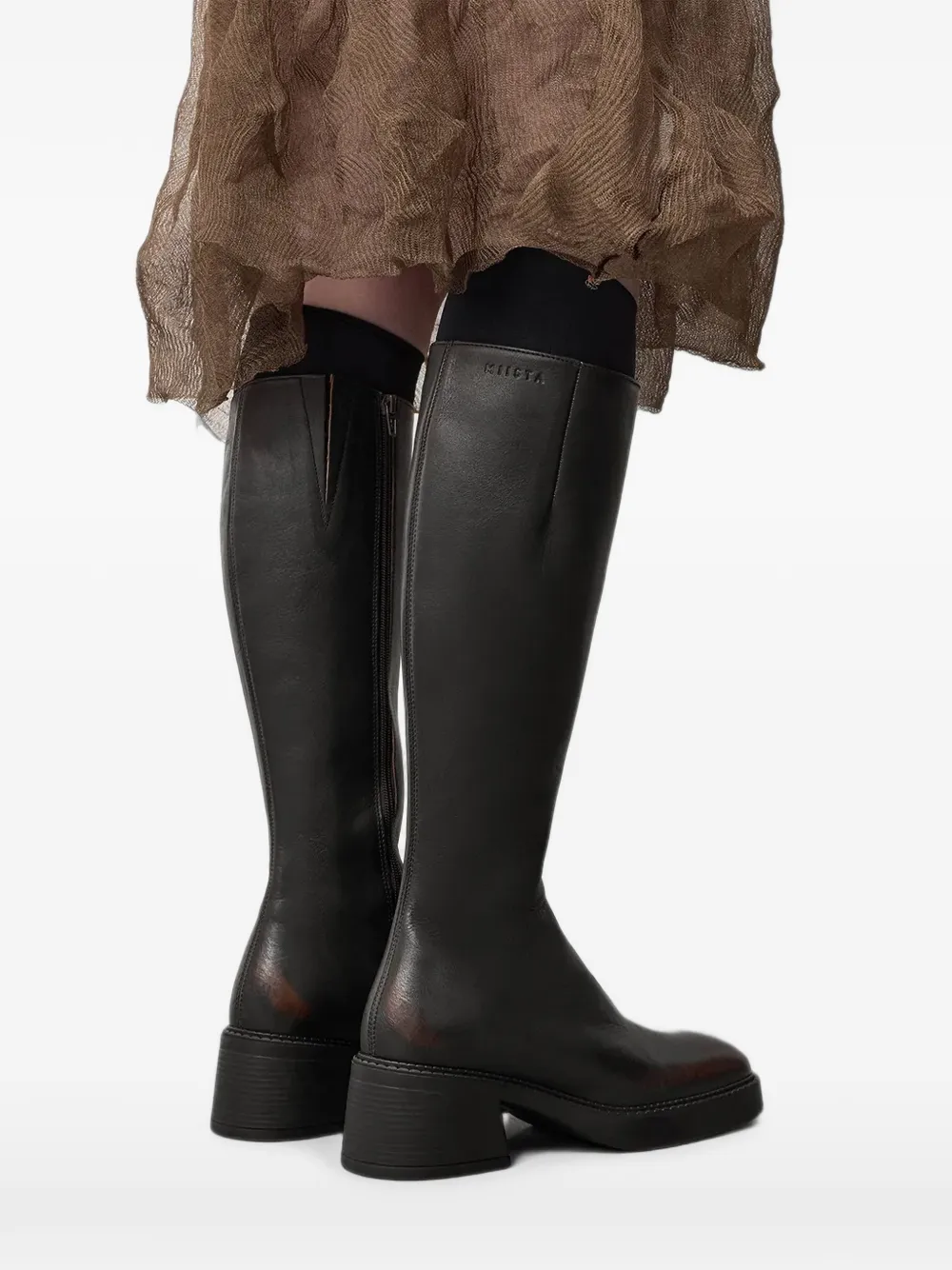 Miista Yumi square-toe leather knee-high boots Zwart