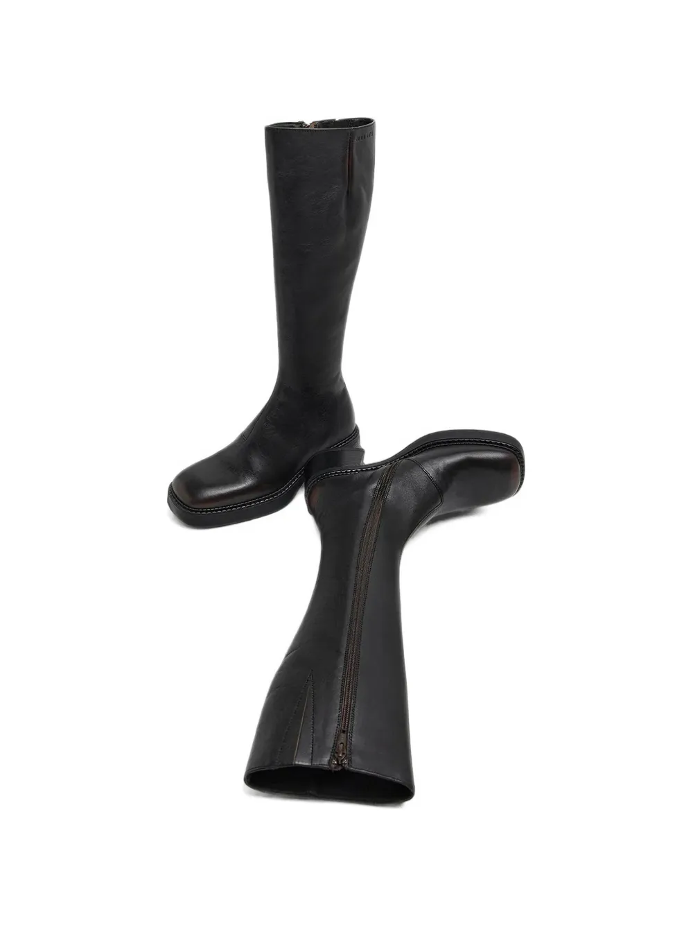 Miista Yumi square-toe leather knee-high boots Zwart