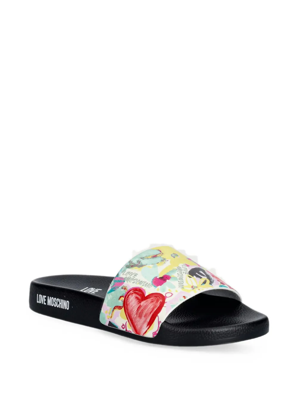 Love Moschino heart-print logo-print slides Beige