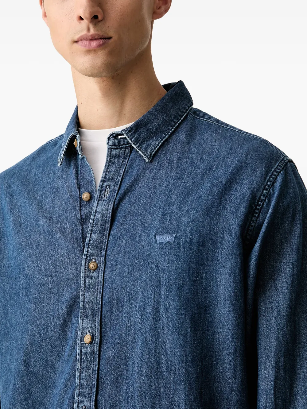 Levi's logo-embroidered denim shirt Blauw