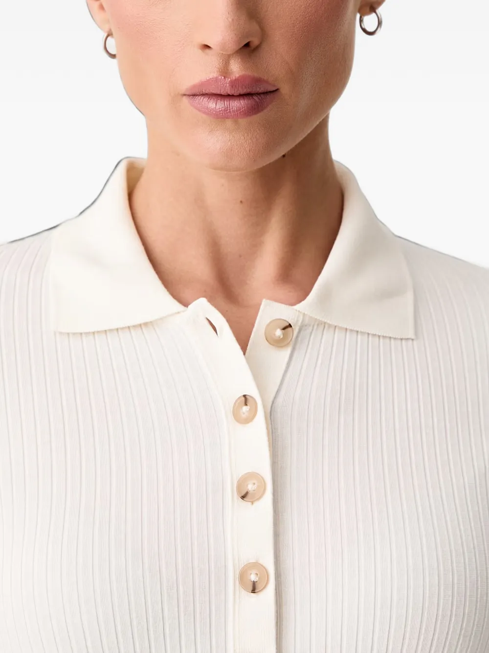 Marc O'Polo Ribgebreid poloshirt Wit