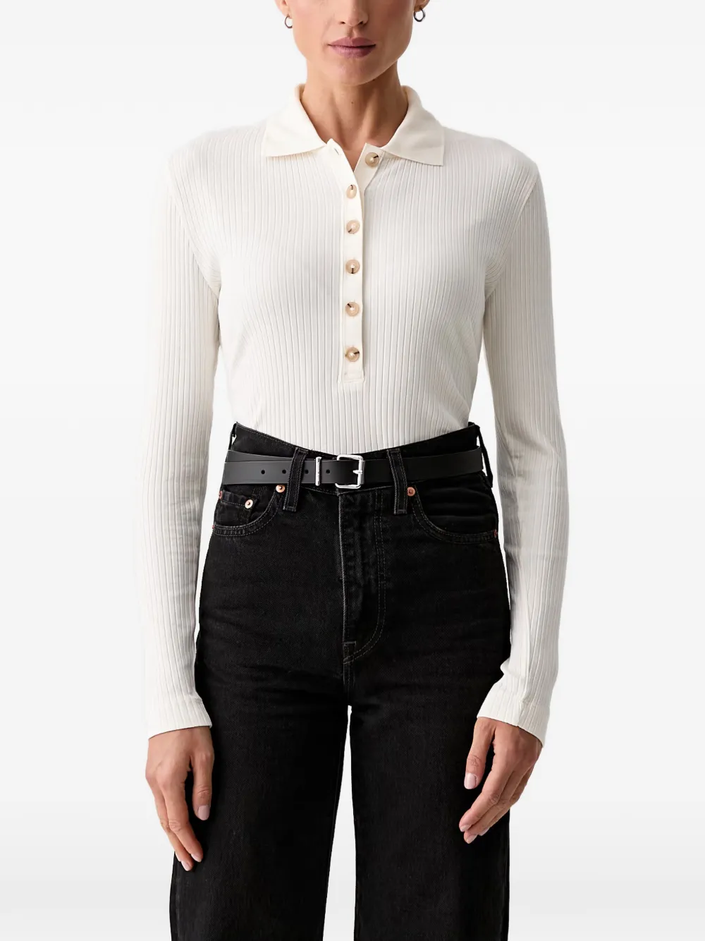 Marc O'Polo ribbed-knit long-sleeve polo shirt - Bianco