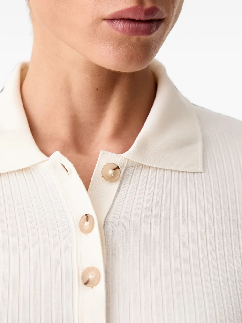 Marc O'Polo Ribgebreid poloshirt Wit