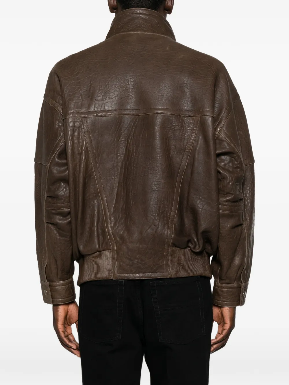 Petar Petrov Grained Leather Jacket in Brown, view 4