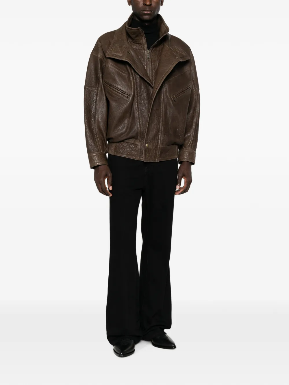 Petar Petrov Grained Leather Jacket in Brown, view 2