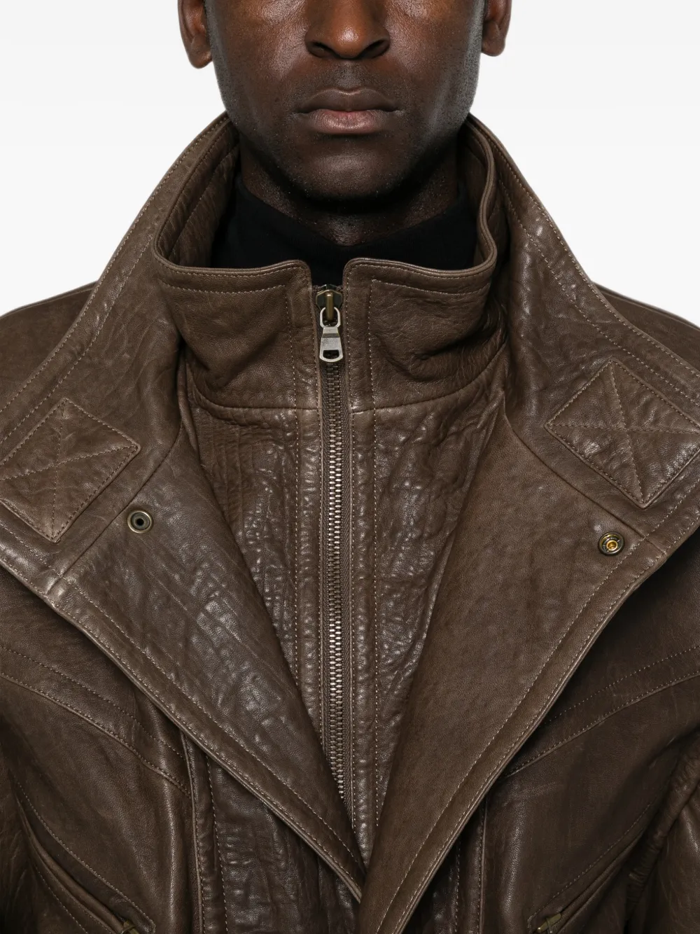 Petar Petrov Grained Leather Jacket in Brown, view 5