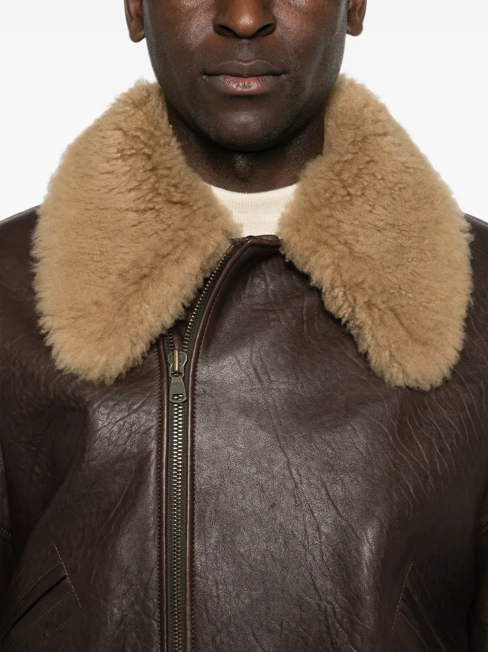 Petar Petrov Shearling-collar Leather Jacket in Brown, view 5