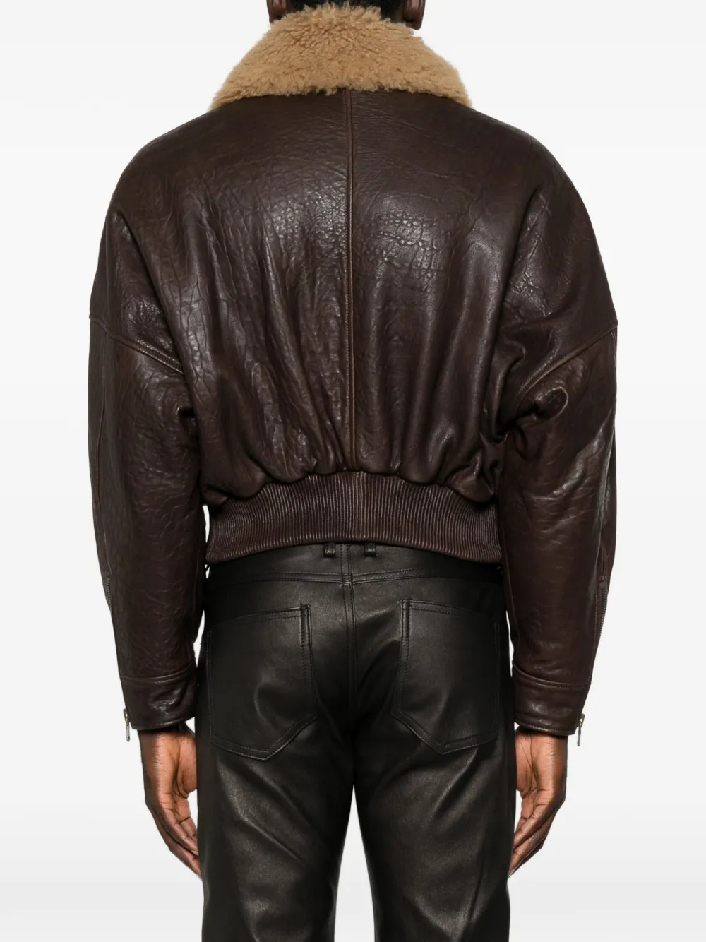 Petar Petrov Shearling-collar Leather Jacket in Brown, view 4