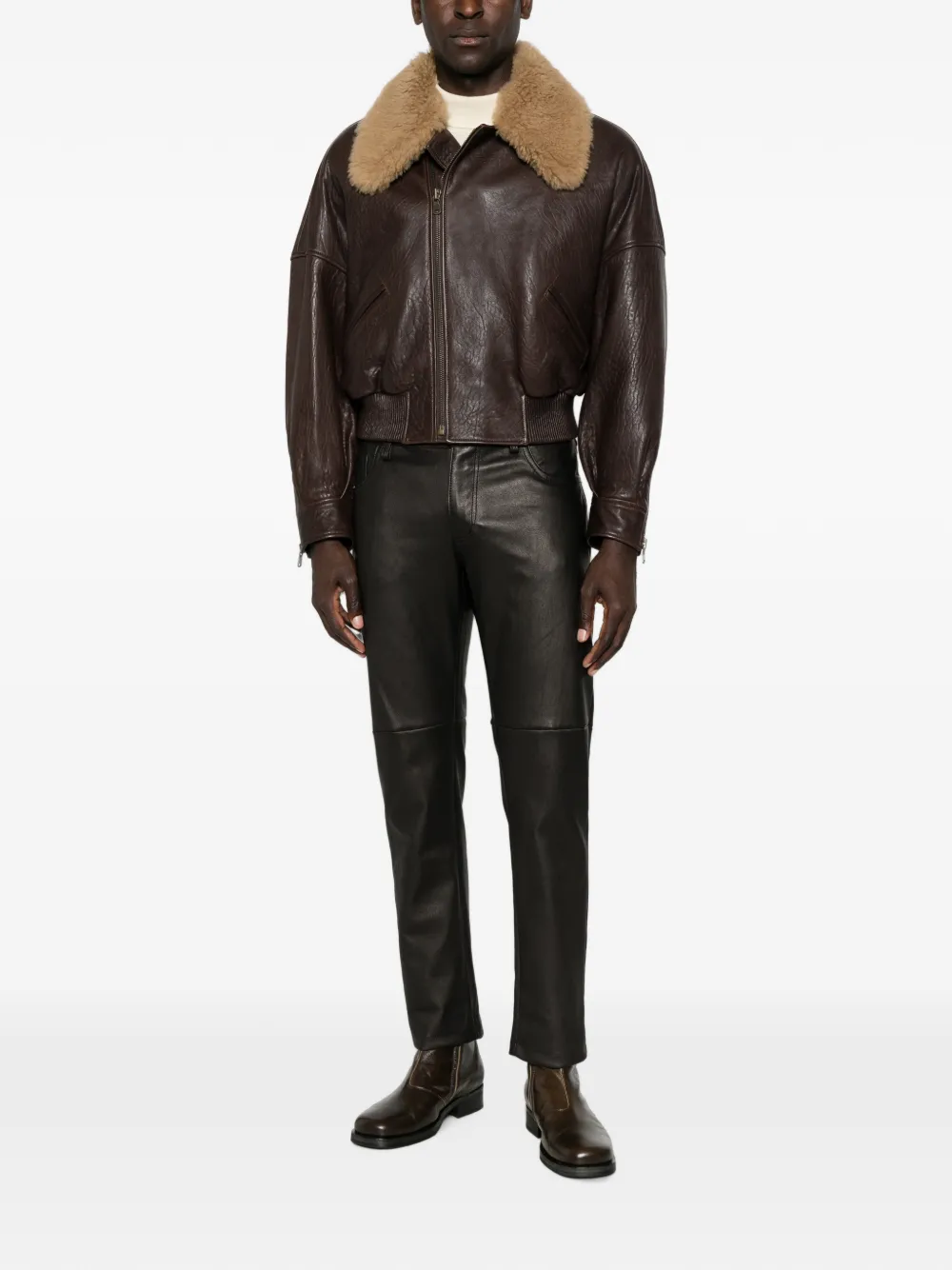 Petar Petrov Shearling-collar Leather Jacket in Brown, view 2