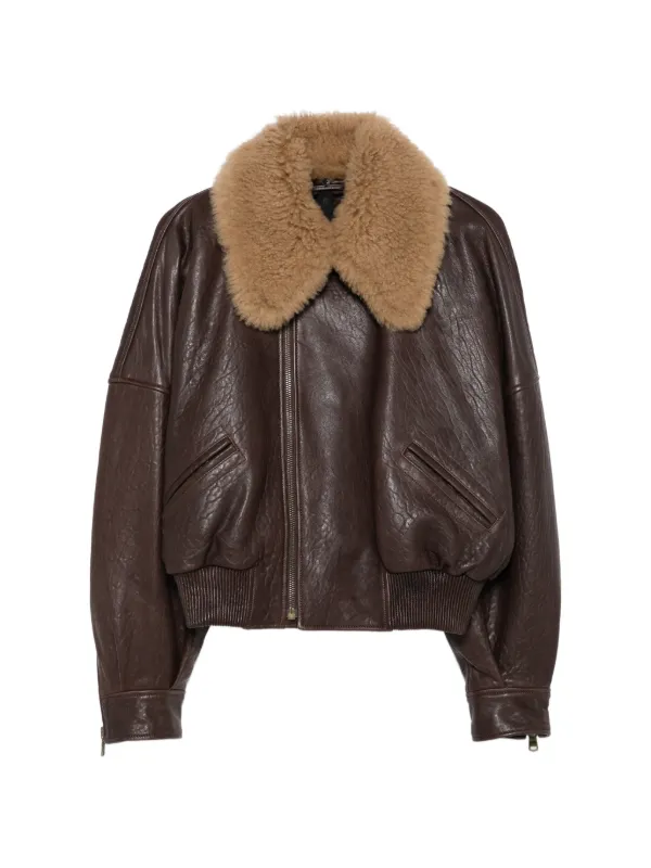 Petar Petrov Shearling-collar Leather Jacket in Brown