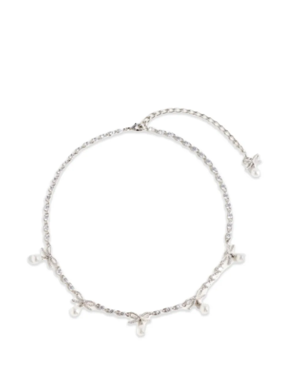 Self-Portrait crystal-bow pearl-charm necklace - Argento