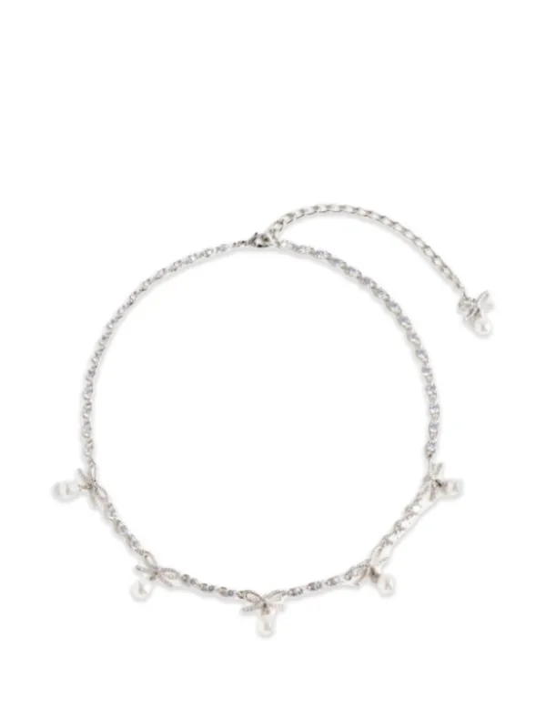 Self-Portrait Crystal-bow Pearl-charm Necklace in Silver
