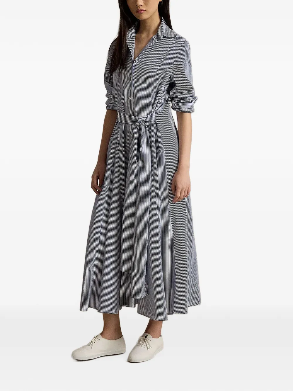 Polo Ralph Lauren Gestreepte blousejurk met gestrikte taille Blauw