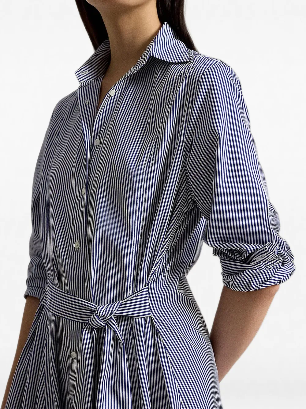 Polo Ralph Lauren Gestreepte blousejurk met gestrikte taille Blauw
