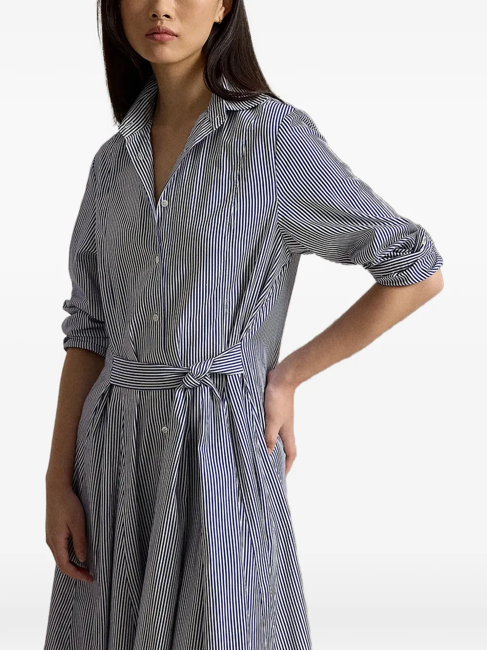 Polo Ralph Lauren robe-chemise rayée à taille nouée - Bleu Polo Ralph Lauren robe-chemise rayée à taille nouée - Bleu