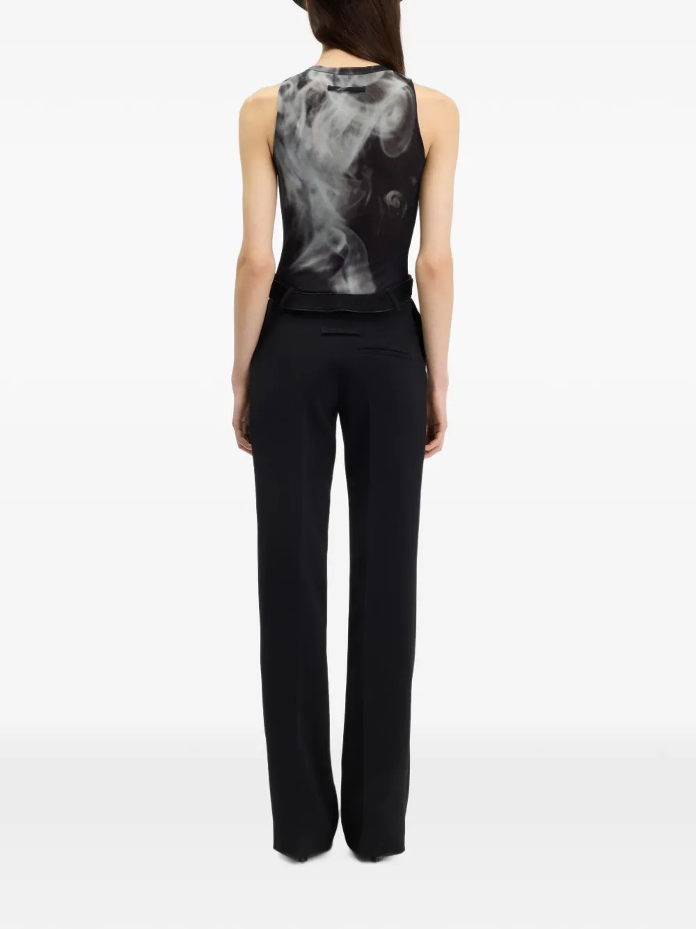 Jean Paul Gaultier mesh tank-top body printed Smoking Women Zwart