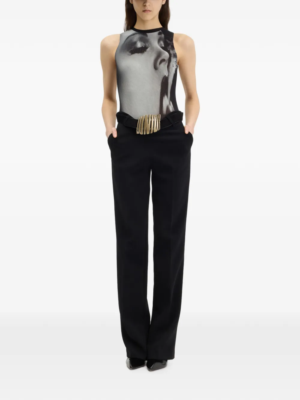 Jean Paul Gaultier mesh tank-top body printed Smoking Women Zwart