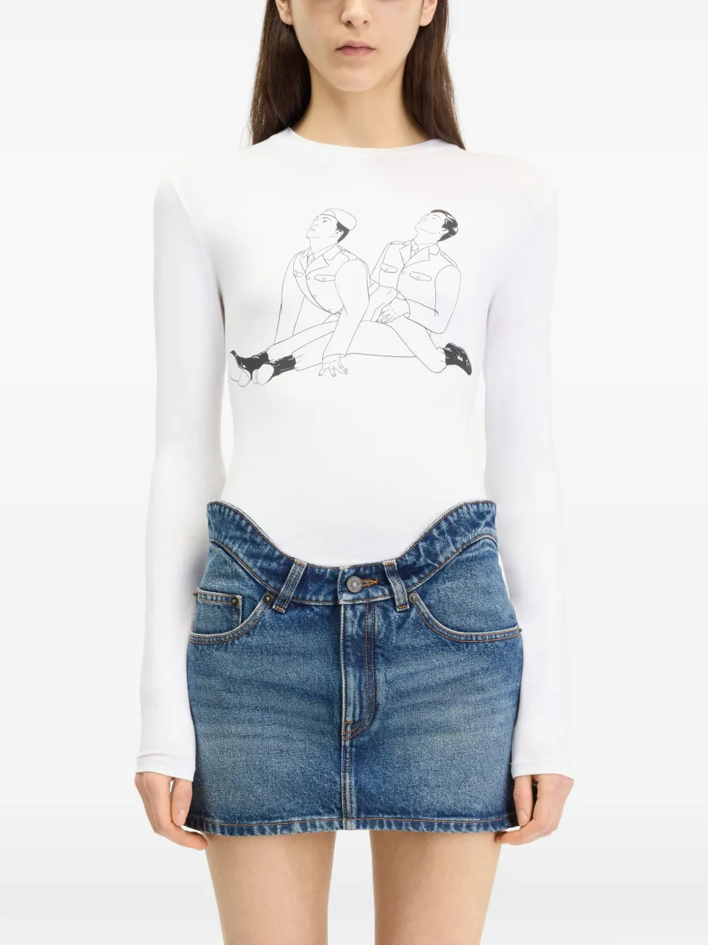 Jean Paul Gaultier Kamasutra stretch-katoenenjersey top met lange mouwen en print Wit
