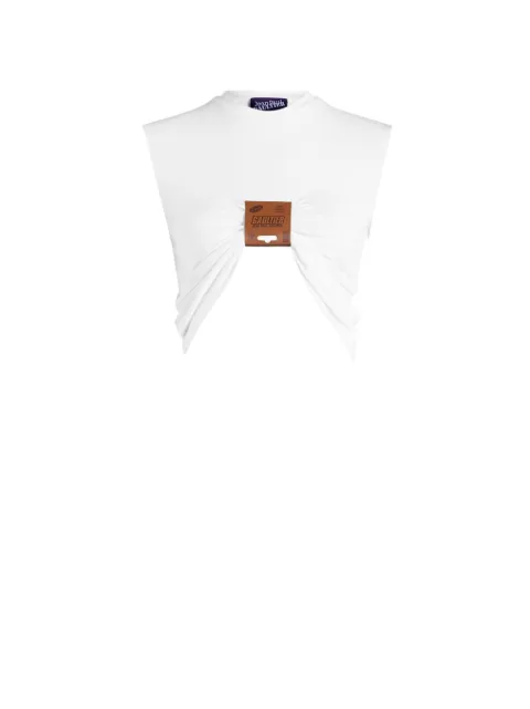 Jean Paul Gaultier stretch-viscose-jersey long-sleeves top with leather-tag detail