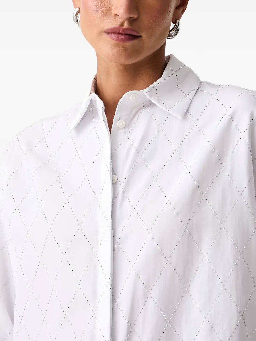 Joseph Ribkoff Gewatteerde blouse met ruitpatroon en verfraaid met stras Wit