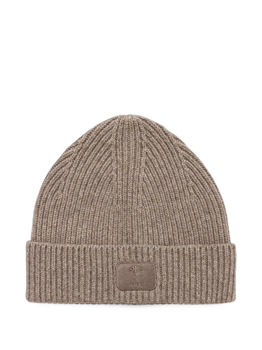 Joop! ribbed-knit logo-patch beanie hat Beige