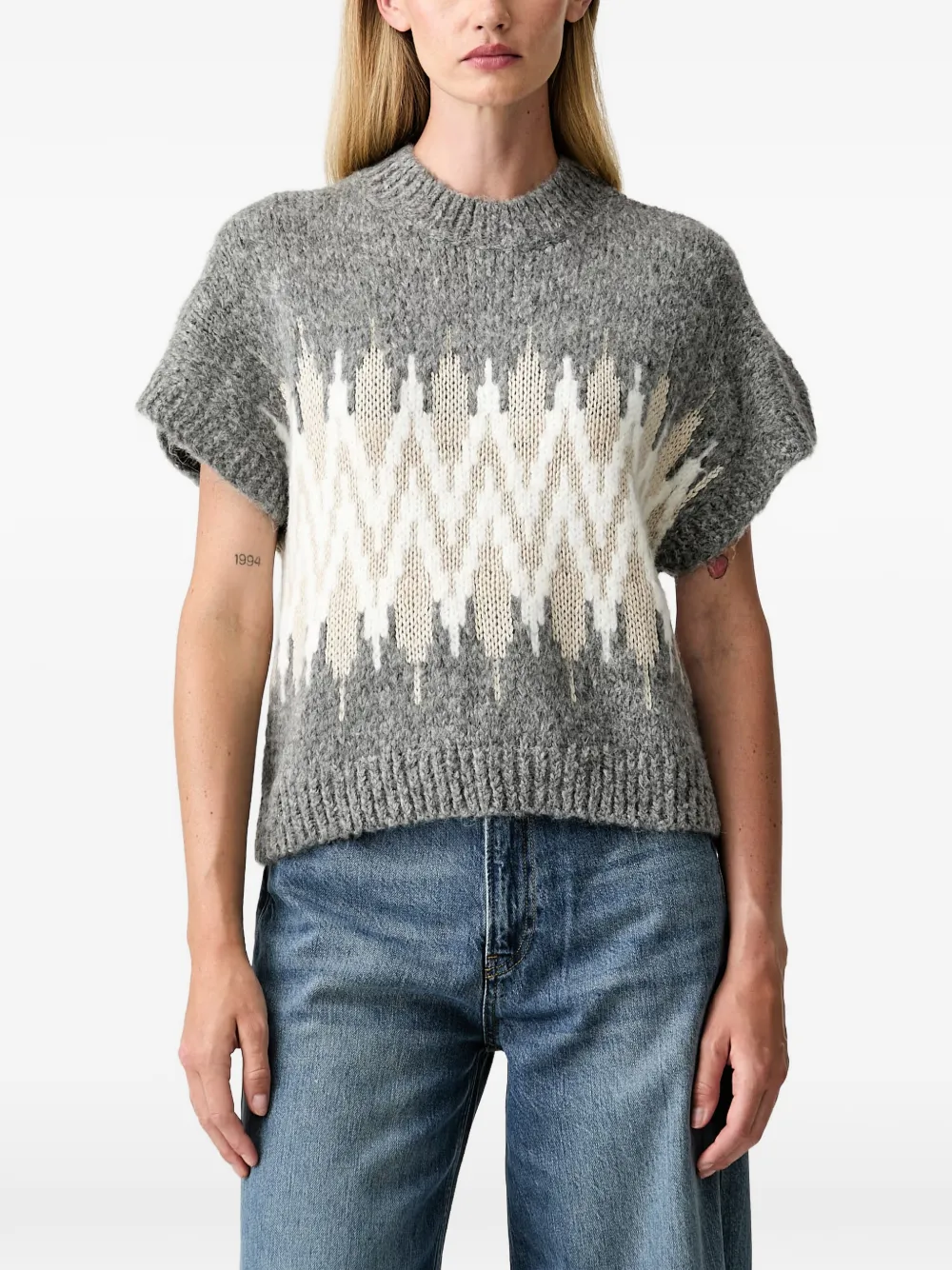Joop! geometric-pattern short-sleeve sweater - Grigio