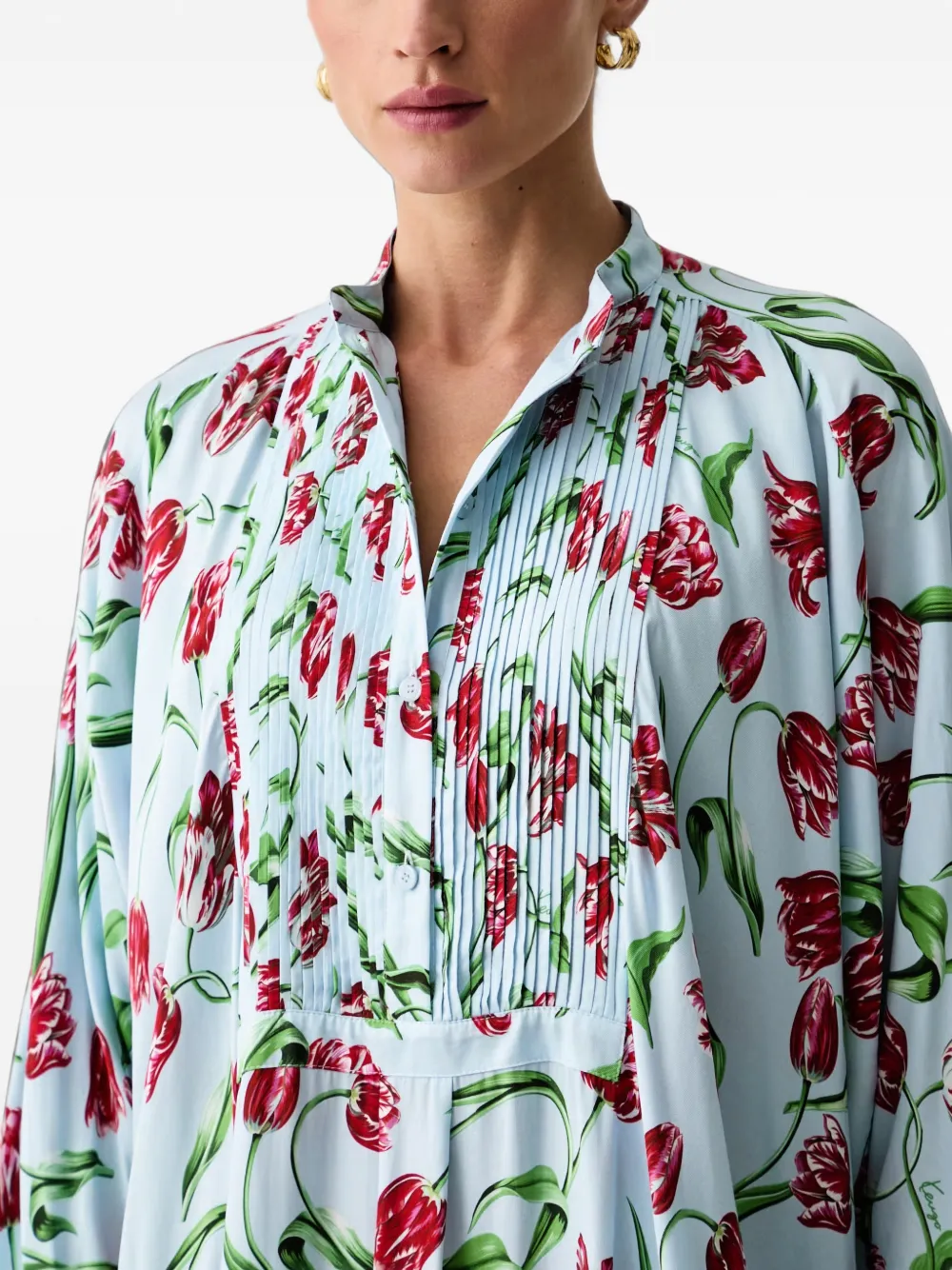 Kenzo tulip-print pintuck-pleat mini dress Blauw