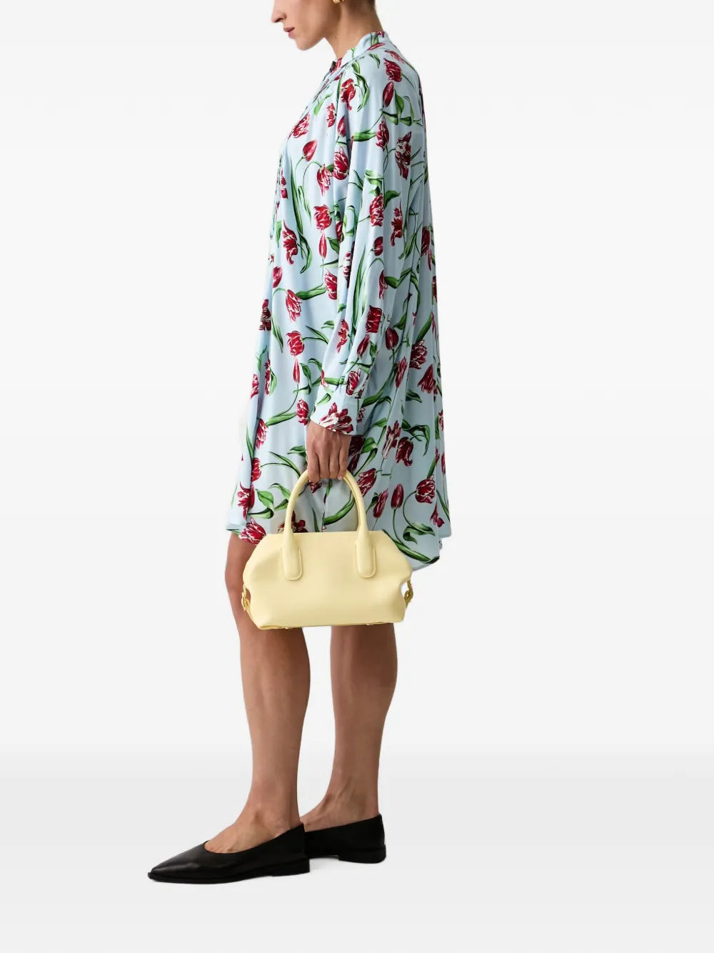 Kenzo tulip-print pintuck-pleat mini dress Blauw
