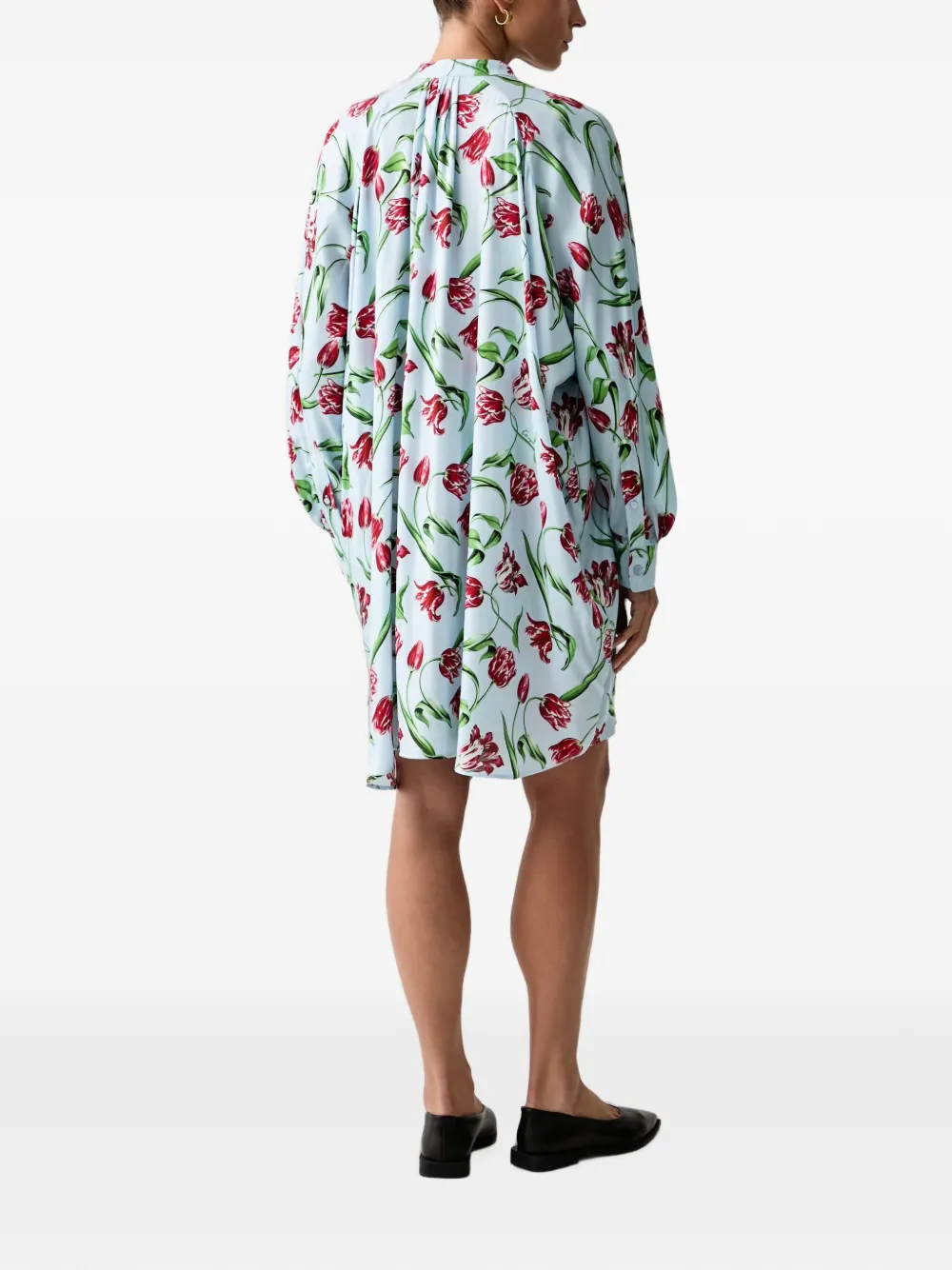 Kenzo tulip-print pintuck-pleat mini dress Blauw