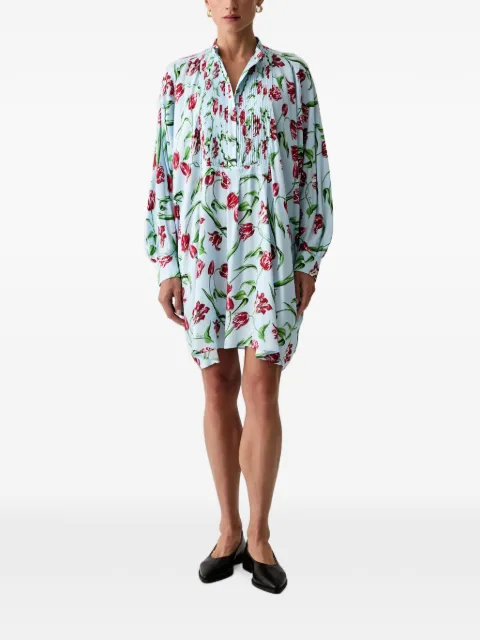Kenzo tulip-print pintuck-pleat mini dress