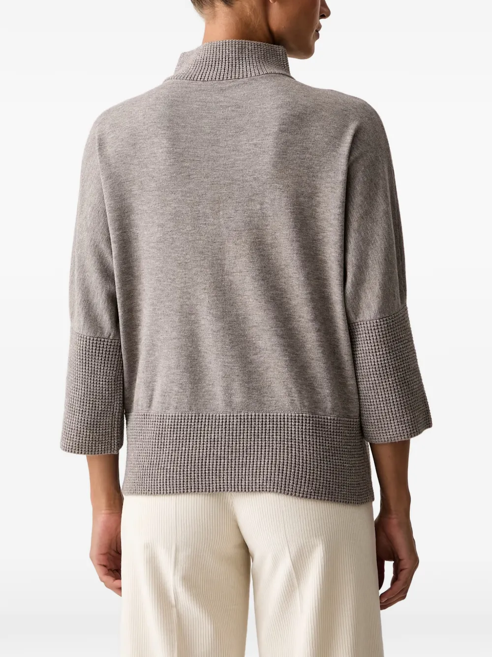 Joseph Ribkoff Wafelgebreide trui met kwartrits Beige