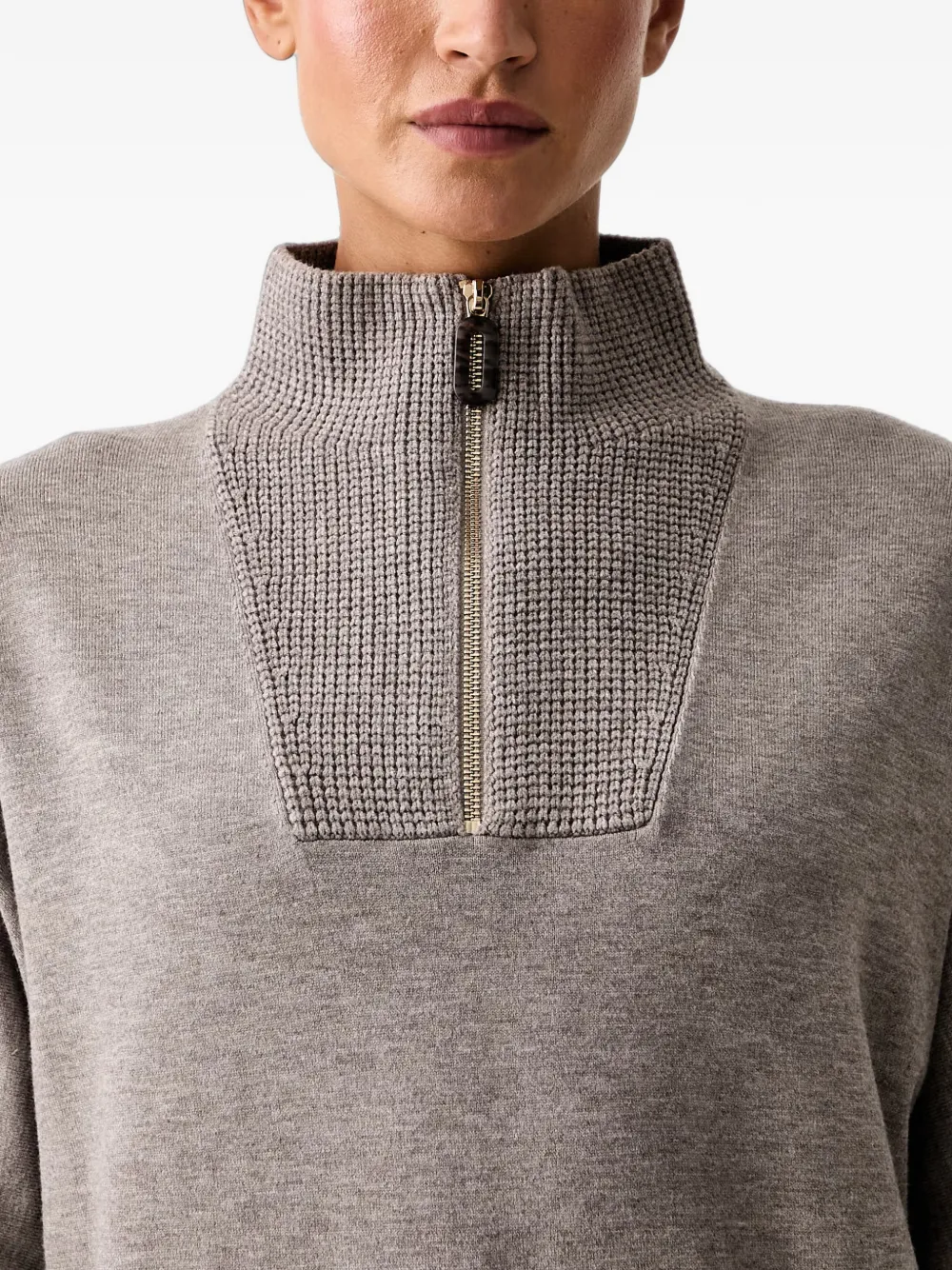 Joseph Ribkoff Wafelgebreide trui met kwartrits Beige