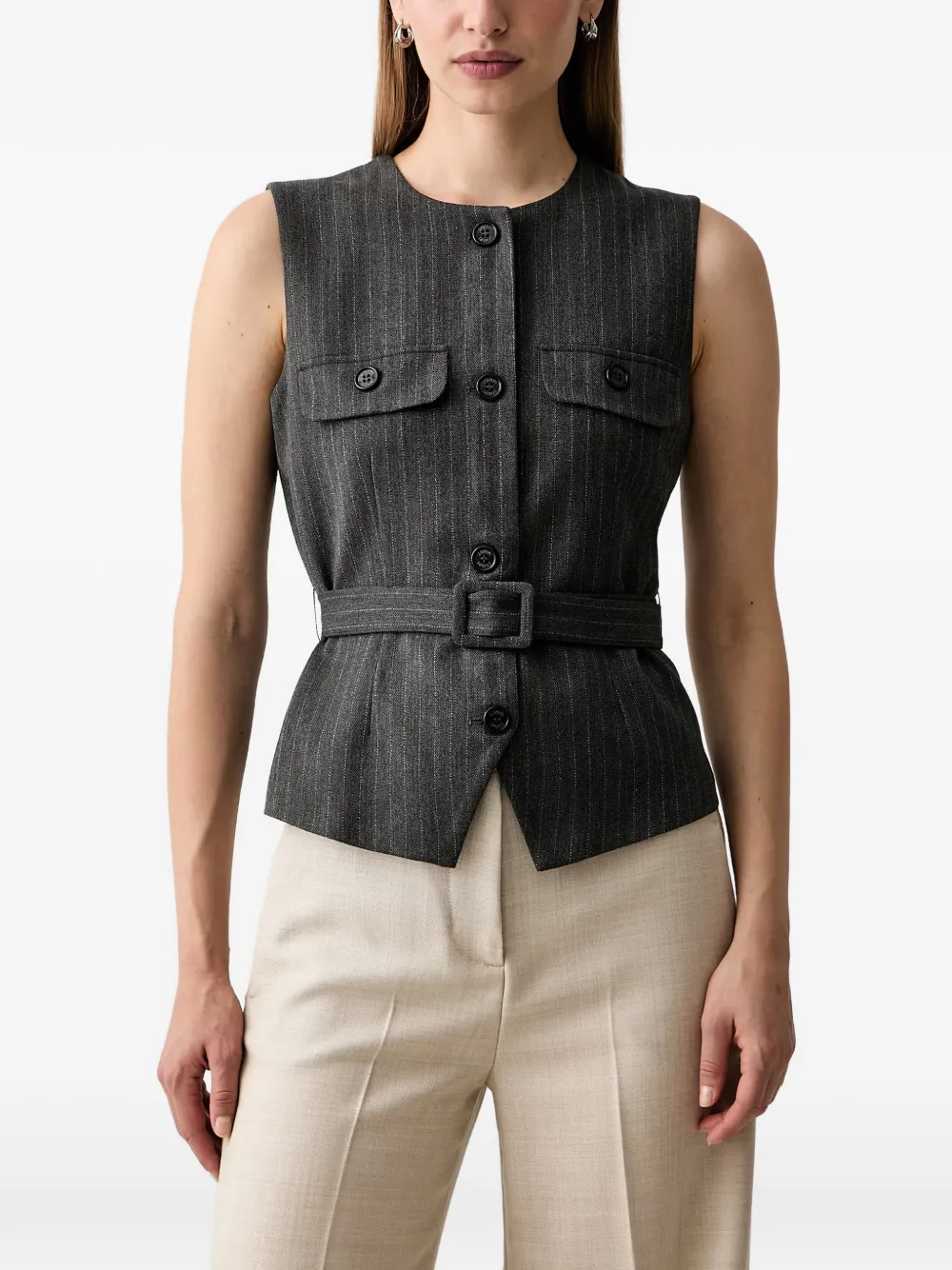Joop! belted pinstripe waistcoat - Grigio