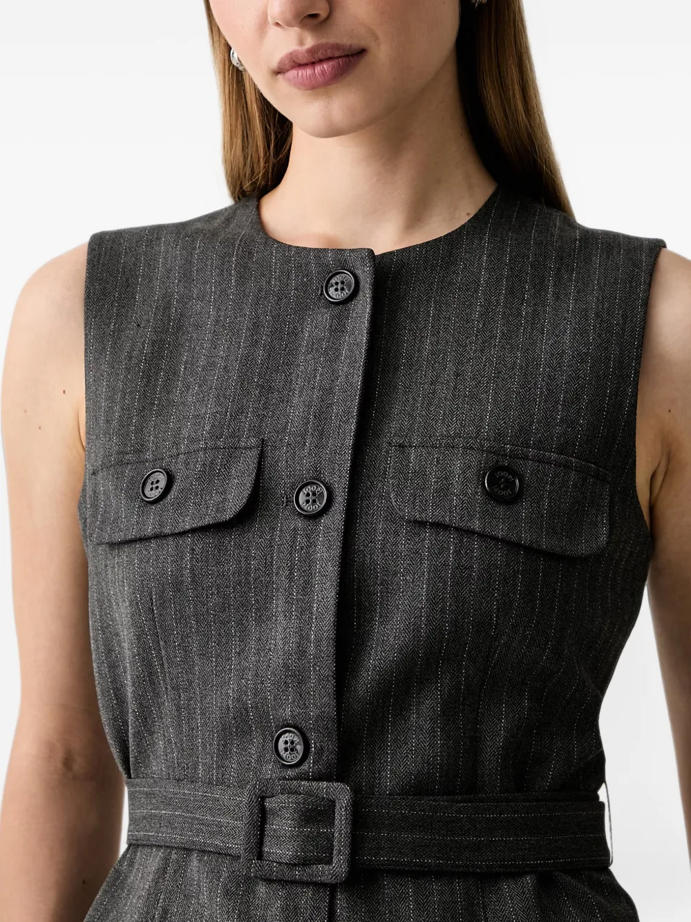 Joop! Gilet met krijtstreep en ceintuur Grijs