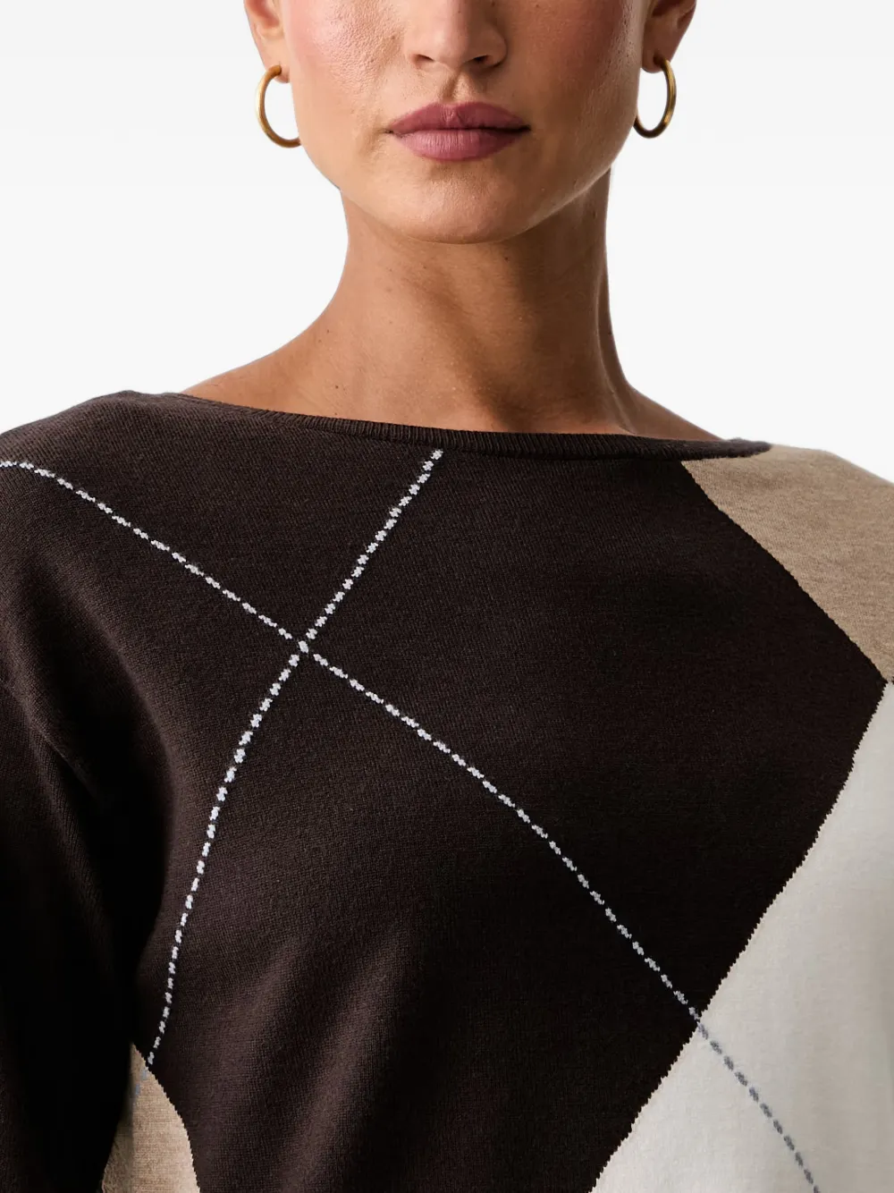 Joseph Ribkoff Trui met argyle-patroon en boothals Bruin