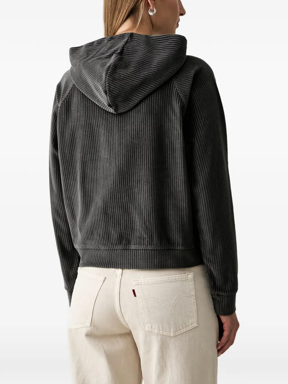 Joop! ribbed-knit zip-up hoodie Grijs