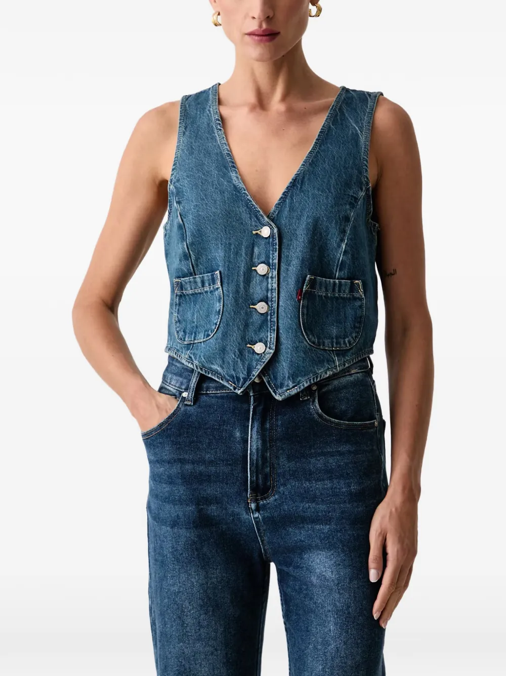 Levi's V-neck Denim Waistcoat In Blue