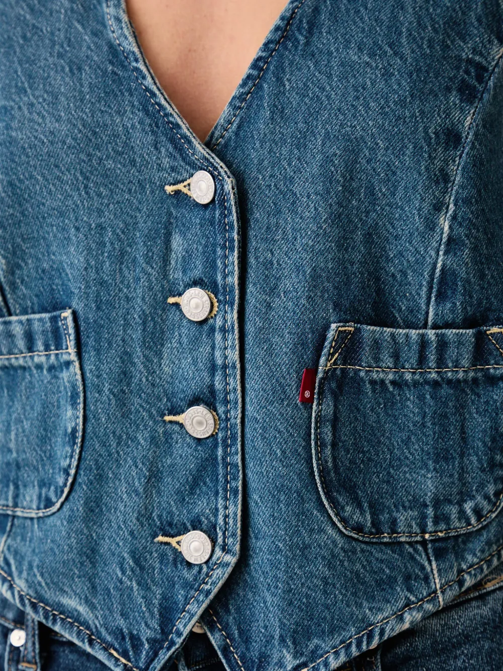 Levi's Denim gilet met V-hals Blauw