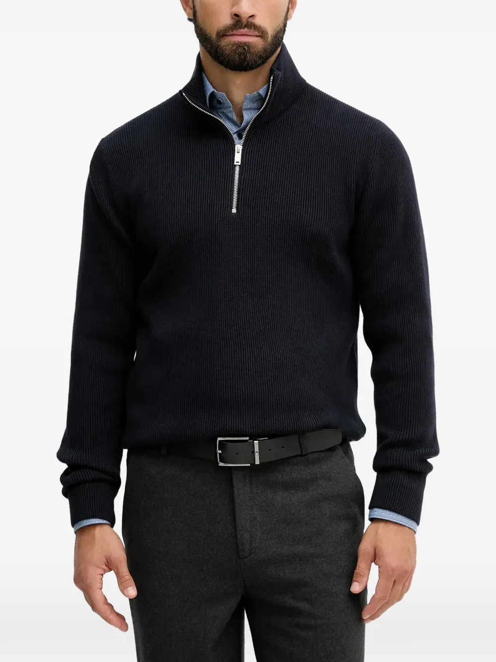 Lindbergh ribbed-knit quarter-zip sweater
