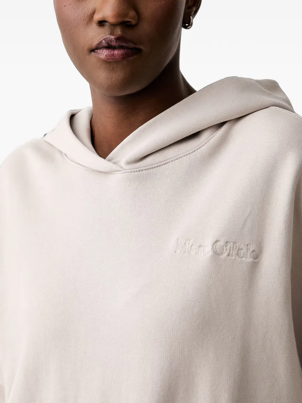 Marc O'Polo Hoodie met geborduurd logo en verlaagde schouders Beige