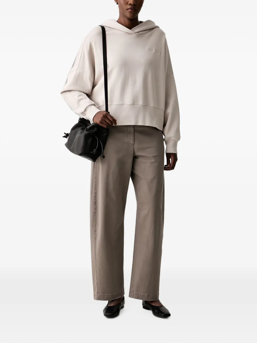Marc O'Polo Hoodie met geborduurd logo en verlaagde schouders Beige