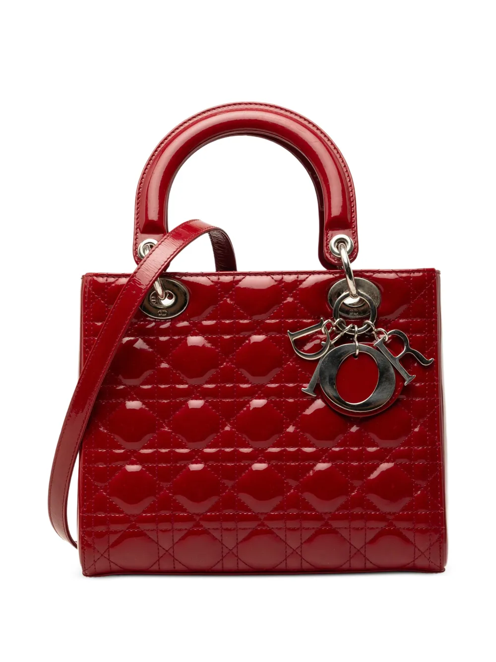 Christian Dior Pre-Owned 2013 Medium Patent Cannage Lady Dior satchel - Red