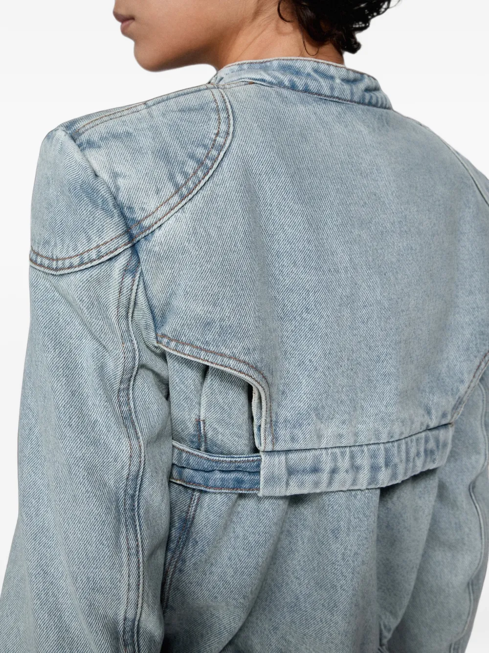 SRVC Studio Denim jack met ritssluiting en uitgesneden details Blauw